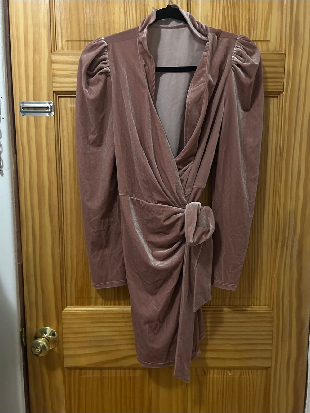 Lush Mauve Velvet Long-Sleeve Wrap Dress